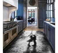 Via Vela Alfombra 180x300cm París Máquina de Alfombrilla la Torre Eiffel Lavable Lluvia Pareja Tapete Poco Deslizante Antideslizante Esterilla Negra Blanca Interior Dormitorio Suelo Fino para