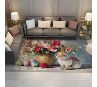 Via Vela Alfombra 180x300cm rústicas Patio Primavera Huevos de floración primaveral Conejo Pascua Alfombrilla Fina Máquina Lavar Tapete Antideslizantes para Porche Lavandería Plegable Baño Pelo