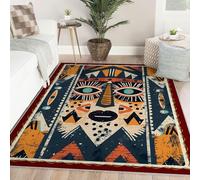 Via Vela Alfombra 240x300cm Alfombras para Sala de Estar Dormitorio Arte Azteca Lavable Abstracto Geométrico Cara Patrón Primer Plano Grandes Suaves Tribal con Respaldo Antideslizante Piso Comedor