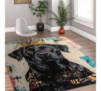Via Vela Alfombra 60x120cm de Animales para Arte Mascotas salón Dormitorio Alfombrilla Moderna y única Lavable grafitis un Perro Negro Tapete Pelo bajo con Antideslizante en el Fondo Entrada