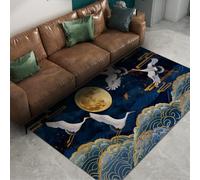 Via Vela Alfombra 60x120cm de decoración artística Alfombrilla grulla Azul Marino Antideslizante Plegable Luna Llena Tapete Interior Dorada asiática Estética Fina vestíbulo Bohemio Casas para la