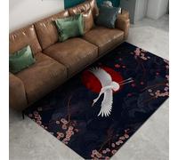 Via Vela Alfombra 60x120cm estéticas japonesas Red Sun Crane Sakura Alfombrilla de salón Máquina Lavar Tapete Lavable Dormitorio Antideslizante Grandes Comedor Pelo bajo Estudio Fina Plegable para
