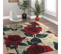 Via Vela Alfombra 60x120cm Inspiradoras para salón Dormitorio Alfombrilla Lavables a máquina con patrón Vintage de Rosas Rojas Elegante y Estampado Floral Shabby Chic moqueta Pelo bajo Respaldo el