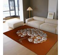 Via Vela Alfombra 60x120cm Naranjas para salón Dormitorio Tema Árbol de la Vida Alfombrilla Lavables a máquina Flores Blancas contemporáneas patrón Gran y Suave Pelo bajo con Respaldo el