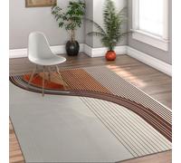 Via Vela Alfombra 60x90cm de Mediados Siglo Alfombrilla Bohemias Antideslizantes Lavable Tapete Líneas Curvas Resistentes a Manchas semicircular Cocina Naranja Quemado Pelo bajo Decoración