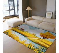 Via Vela Alfombra 60x90cm de otoño Cosecha en máquina Campo Cocina Lavable Alfombrilla Antideslizante Tapete Fina Plegable Comedor Gran Pelo bajo para árbol Dorado Campesina panorámica