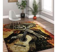 Via Vela Alfombra 80x150cm Modernas de Arte Popular Mexicano Alfombrilla góticas pequeñas para salón Dormitorio Cocina Esqueleto Guitarra patrón Tapete Antideslizante Lavable la Entrada del los