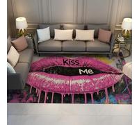 Via Vela Alfombra 90x150cm con Estampado de Grafiti Pink Lips para salón Dormitorio Pop Art Kiss Me Rug Street a máquina Alfombrilla Blanda y Lavable Tapete Suelo Antideslizantes la habitación