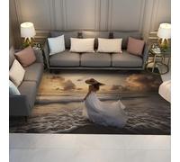 Via Vela Alfombra 90x150cm costeras de Atardecer Vestido Blanco romántico Mujer Paseo por la Playa Alfombrilla del Dormitorio Tapete Plegables Plegable Sala Estudio Fina Pelo bajo Grande para el