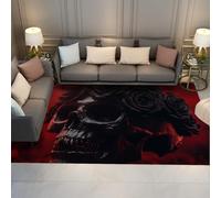 Via Vela Alfombra 90x150cm góticas de Rosa Negra para Sala Juegos Alfombrilla Blandas Estilo Oscuro Patrón Calavera Tapete Pelo bajo Fondo Antideslizante Resistente a Manchas Estudio Cueva del