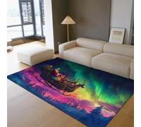 Via Vela Alfombra 90x150cm Northern Lights Lavables a máquina Santa moqueta de Trineo Alfombrilla Antideslizante Renos Pelo bajo Tapete mágica Galaxia Fina Interior para Aula estética Dormitorio