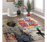 Via Vela Alfombra 90x150cm para el área de Graffiti Frase Dream Big Dreams Patrón Arte Urbano Máquina Alfombrilla Lavable Tapete Antideslizante Sala Juegos Grandes y Finas Resistentes a Manchas