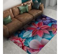 Via Vela Alfombra 90x150cm Vibrantes Alfombrilla Lavable a máquina Floral Salón Arte Antideslizante Tallado en Papel Tapete Gran Dormitorio de Pelo bajo Oficina casa Sala Estudio 3D Decoración la