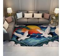 Via Vela Alfombra 90x180cm de Arte Oriental para Comedor Alfombrilla Suaves y Vibrantes patrón grulla Tapete Finas Fondo Antideslizante Resistente a Manchas moqueta despacho en casa Pasillo