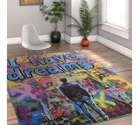 Via Vela Alfombra 90x180cm Modernas de Estilo Urbano para salón Alfombrilla Lavables con grafitis Coloridos I Have Dreams Cita Patrón Antideslizante Pelo bajo y Silueta Hombre Tapete Goma el