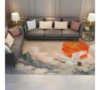 Via Vela Alfombra 90x180cm Tradicionales Red Sun Crane Bird Shan Shui Landscape Carpets para Comedor Antideslizantes Lavables a máquina Alfombrilla de área Grande Tapete Fina Resistente Manchas