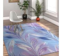 Via Vela Alfombra Elegante de Hoja 180x270cm Plumas púrpura Pastel Pelo bajo Fina y fácil cuidar Esterilla Antideslizante Lavable Patrón Creativo Arte Lineal única Grande para Dormitorio salón