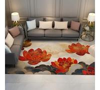 Via Vela Alfombra for 160x230cm Salon Dormitorio Oriental Machine Lavable Alfombrilla Moderno Chinese Lotus Estampado Soft Large Tapete Flower with Antideslizante Backing Floor Comedor Boho
