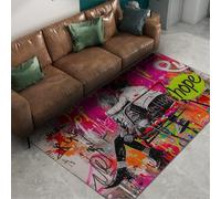 Via Vela Alfombra Pop Art Boy 90x180cm Collage de periódicos Vintage Pelo bajo Resistente a Manchas Lavable máquina Graffiti Retro con patrón Calle Grande única para Sala Juegos Estudio Lounge