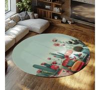 Via Vela Alfombra Redonda 160cm Cactus Acuarela Alfombra Circular Desierto suroeste Flor suculenta Antideslizante Fina bajo Perfil tapete decoración Sala Dormitorio Entrada