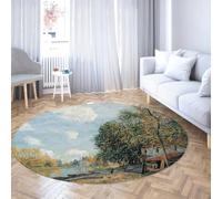 Via Vela Alfombra Redonda Antideslizante Landscape 120cm The Banks of The River Loing Alfombra Circular Ligera Lavable de Pelo bajo para Sala de Estar y Dormitorio