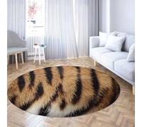 Via Vela Alfombra Redonda Antideslizante Lavable Rustic Art 100cm Textura Piel Tigre Decor del hogar Alfombra Redonda Grande Antideslizante para Sala Estudio Comedor Balcón