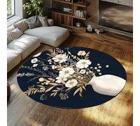 Via Vela Alfombra Redonda Antideslizante Lavable Still Life 120cm Alfombra círculo Grande Antideslizante para el hogar con patrón jarrón y Flores para Sala Estudio Comedor balcón