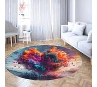 Via Vela Alfombra Redonda corazón Abstracto habitación Chica 150cm 3D Salpicadura Polvo Colorida Gran Alfombra Circular romántica San Valentín estética Lavable máquina Plegable tapete tocador balcón