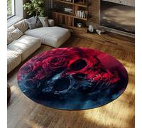 Via Vela Alfombra Redonda cráneo Rosa roja gótica 150cm 3D Lava Brillante patrón Esqueleto Alfombra Circular Antideslizante Lavable romántica Oscura tapete Sala Dormitorio Sala Gamer