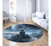 Via Vela Alfombra Redonda de Estilo futurista 150cm Cute Boy on The Top of The Mountain Alfombra Circular Plegable sin desprendimiento para Dormitorio y Patio