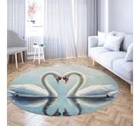 Via Vela Alfombra Redonda diseño estético 150cm Hermoso patrón Cisne Alfombra círculo Delgado Antideslizante Lavable Pelo bajo para gabinete Hogar Pasillo Sala Juegos