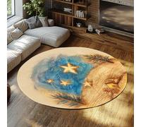 Via Vela Alfombra Redonda Estrella Linda Sala 120cm 3D Cielo Noche Acuarela Gran Alfombra Circular acogedora árbol Navidad estética Lavable máquina Plegable tapete Sala Juegos vestidor
