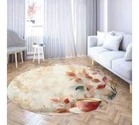 Via Vela Alfombra Redonda follaje otoño Acuarela habitación Chica 120cm 3D Taza café Arte Gran Alfombra Circular botánica romántica estética Lavable máquina Plegable tapete Entrada tocador