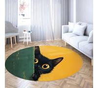 Via Vela Alfombra Redonda Gato Negro Lindo 150cm 3D Gatito Curioso Ojos Grandes Alfombra Circular Antideslizante Caucho Fina bajo Perfil tapete Oficina casa Dormitorio balcón
