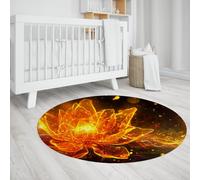 Via Vela Alfombra Redonda Grande de Estilo Soñador 100cm - Patrón Translúcido de Loto Ardiente Lavable Antideslizante Fina y de Pelo Bajo para Meditación o Yoga