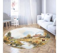 Via Vela Alfombra Redonda Granja rústica Cocina 100cm 3D Pradera Campo Acuarela Gran Alfombra Circular Retro Naturaleza estética Lavable máquina Plegable tapete rincón Lectura apartamento
