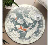 Via Vela Alfombra Redonda Lavable 180cm Buena Suerte Feng Shui Decor Good Luck Koi Fish Alfombra Antideslizante Delgada para Interiores Pelo bajo para Entrada Comedor