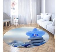 Via Vela Alfombra Redonda Lavable a máquina Estilo nórdico 200cm Alfombra Redonda Antideslizante con patrón Piedra orquídea Azul para Cocina Sala conferencias