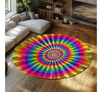Via Vela Alfombra Redonda Lavable Aztec Art 120cm Decoración Colorida con Estampado Tie-Dye Alfombra círculo Grande Antideslizante para Sala Estudio Comedor Balcón