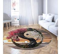 Via Vela Alfombra Redonda Moderna 160cm Yin Yang Tree Life Pattern Cocina Tapetes Circulares Antideslizantes Lavables Grandes y Plegables fáciles de Limpiar alfombras Resistentes a Manchas Comedor