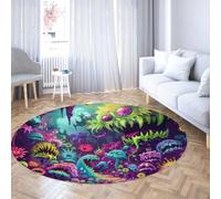 Via Vela Alfombra Redonda monstro Groovy 120cm Esqueleto alienígena Colorido Gran Alfombra Circular decoración Dormitorio Sala Juegos Estudio Creativo Lavable Resistente Manchas tapete