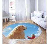 Via Vela Alfombra Redonda Perro Lindo Sala 120cm 3D Cielo Nubes Acuarela Gran Alfombra Circular acogedora rincón Lectura estética Lavable máquina Plegable tapete Sala vestidor