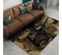 Via Vela Alfombra samurái japonés 180x300cm Oro Negro dragón Guerrero Lavable mesita habitación bebé Vintage Fino Antideslizante fácil Limpiar Suave