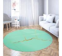 Via Vela Alfombras abstractas Modernas Redondas 160cm Alfombra Circular Fina Plegable de Pelo bajo y Plegable Antideslizante de Color Verde Menta con patrón de mármol Verde Menta para Comedor