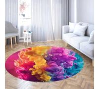 Via Vela Alfombras abstractas Redondas 150cm Tinta fluida Colorida Arte líquido Alfombrilla Grande Fina Plegable Pelo bajo antidesl Lavable Resist Manchas para Salón Dormitorio
