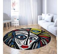 Via Vela Alfombras abstractas Redondas 200cm Picasso Estilo cubismo patrón Rostro Alfombrilla Grande Fina Resist Manchas Plegable antidesl Pelo bajo Lavable para Salón Dormitorio Estudio