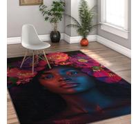 Via Vela Alfombras área Grande Estilo Moderno afroamericana Elegante Mujer Negra y Flores Alfombra Delgada Lavable Antideslizante Pelo bajo para Oficina 100x150cm