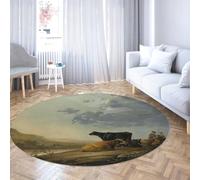 Via Vela Alfombras área Redondas 200cm Jóvenes pastores con patrón Vacas Alfombra Circular Tiro Pelo bajo Lavable Antideslizante para Dormitorio Sala conferencias Comedor