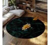 Via Vela Alfombras botánicas Redondas Vibrantes de Nature para guardería 150cm Alfombra Circular Antideslizante Lavable con patrón de Margaritas Amarillas para la lavandería