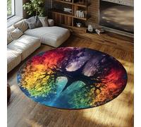 Via Vela Alfombras Circulares estéticas 160cm Tree Life Cielo Estrellado con Estampado Colorido Alfombra del Dormitorio Antideslizante Lavable Grande Plegable fácil de Limpiar Resistente a Manchas